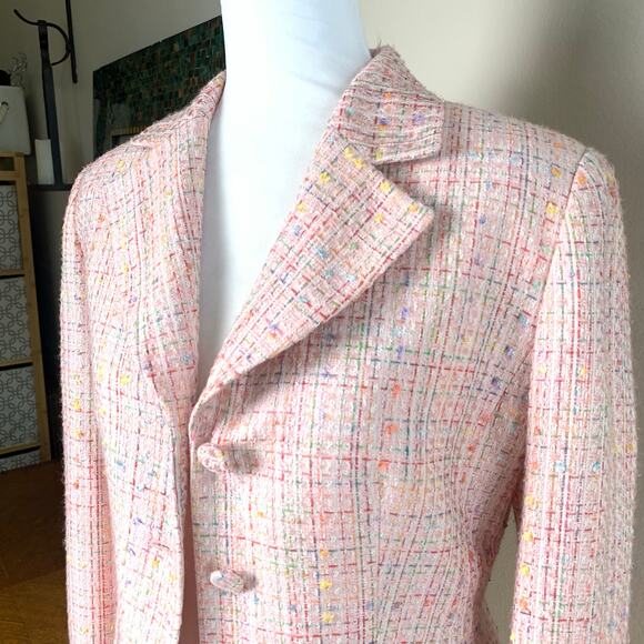Laura Scott Size 6 Women's Blazer Jacket Pink Tweed Button Front Career Twee - Picture 3 of 8